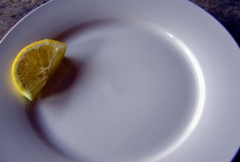 Empty plate with lemon wedge