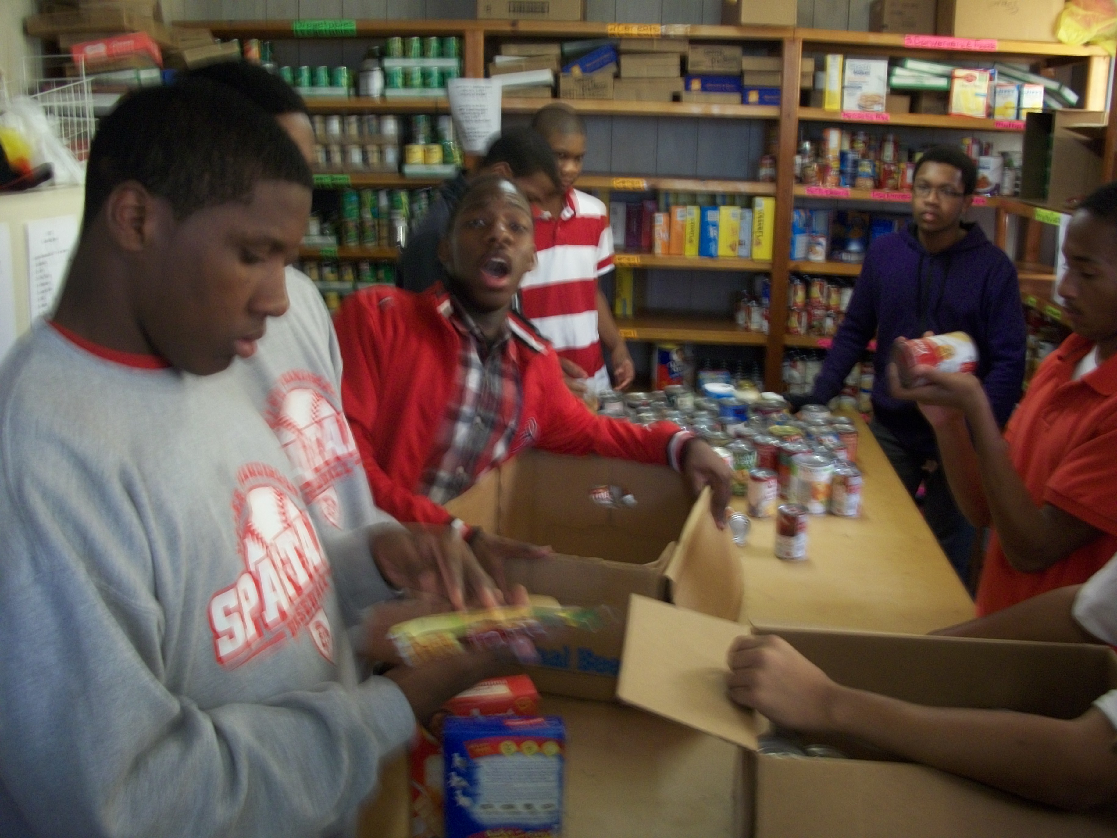 working in the food pantry