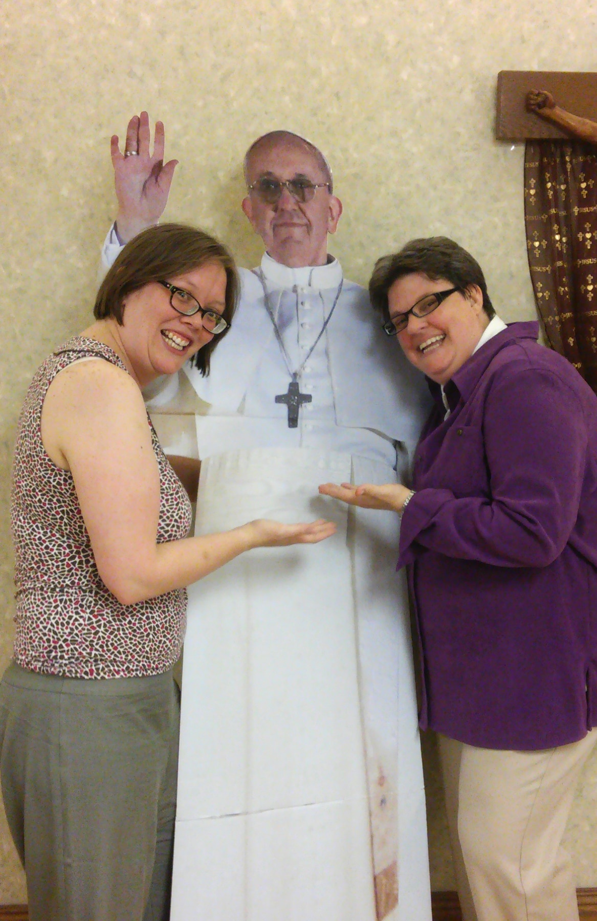Me, Pope Francis (cut-out), and Sister Laura