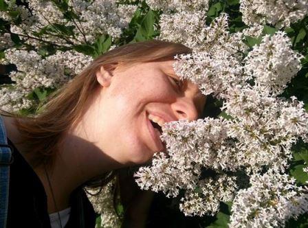 franciscan sister of perpetual adoration sarah hennessey with lilacs