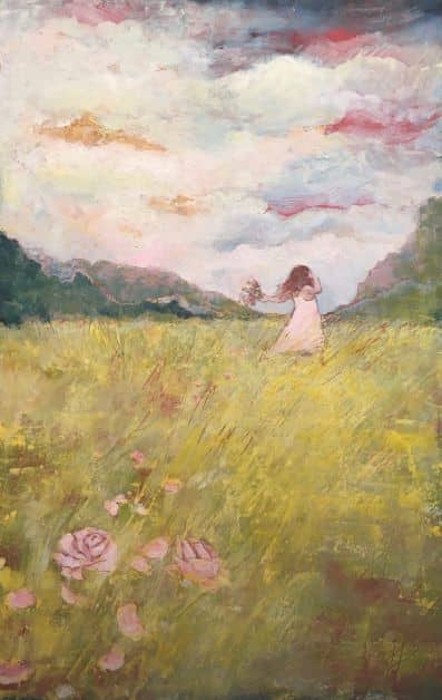painting-girl-fsky-ield-flowers