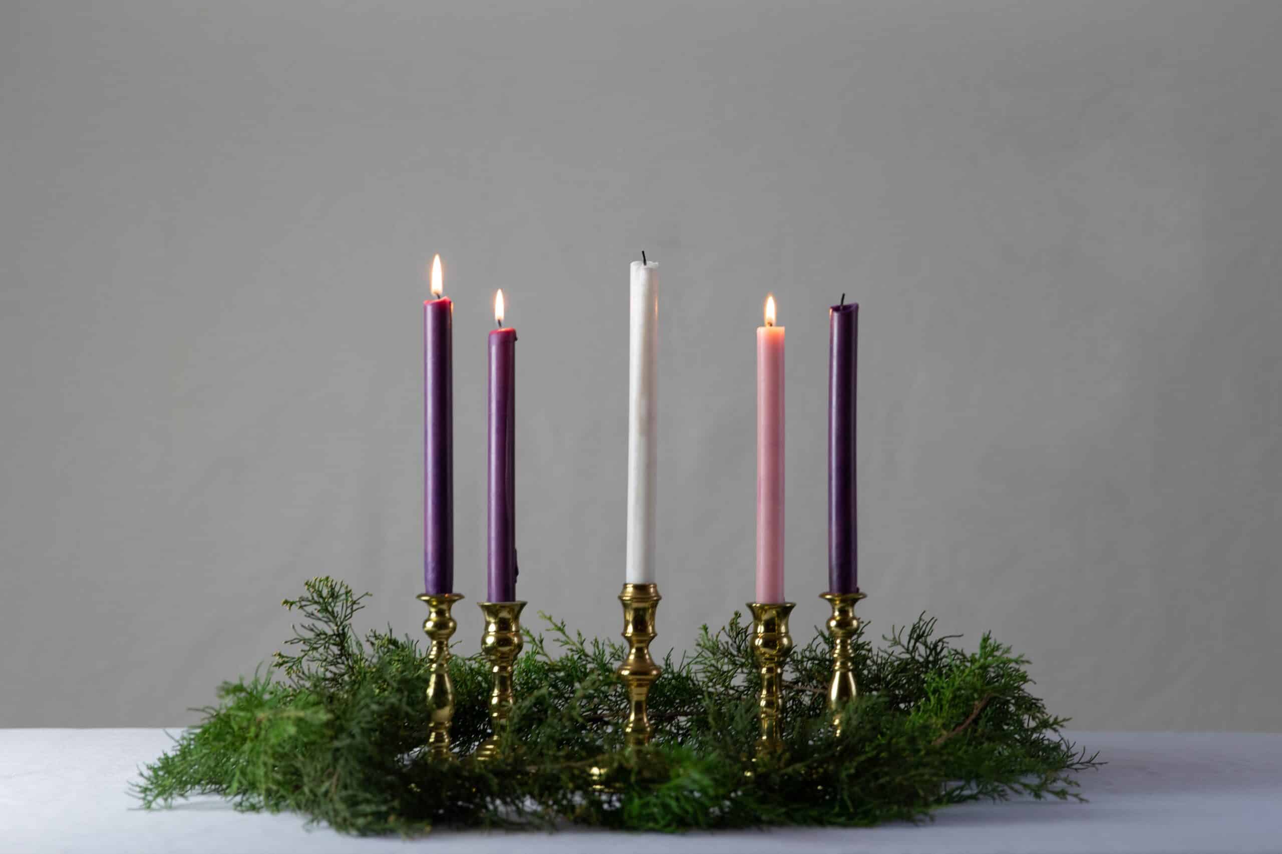 advent-wreath-candles-three-lit-pink-purple-white