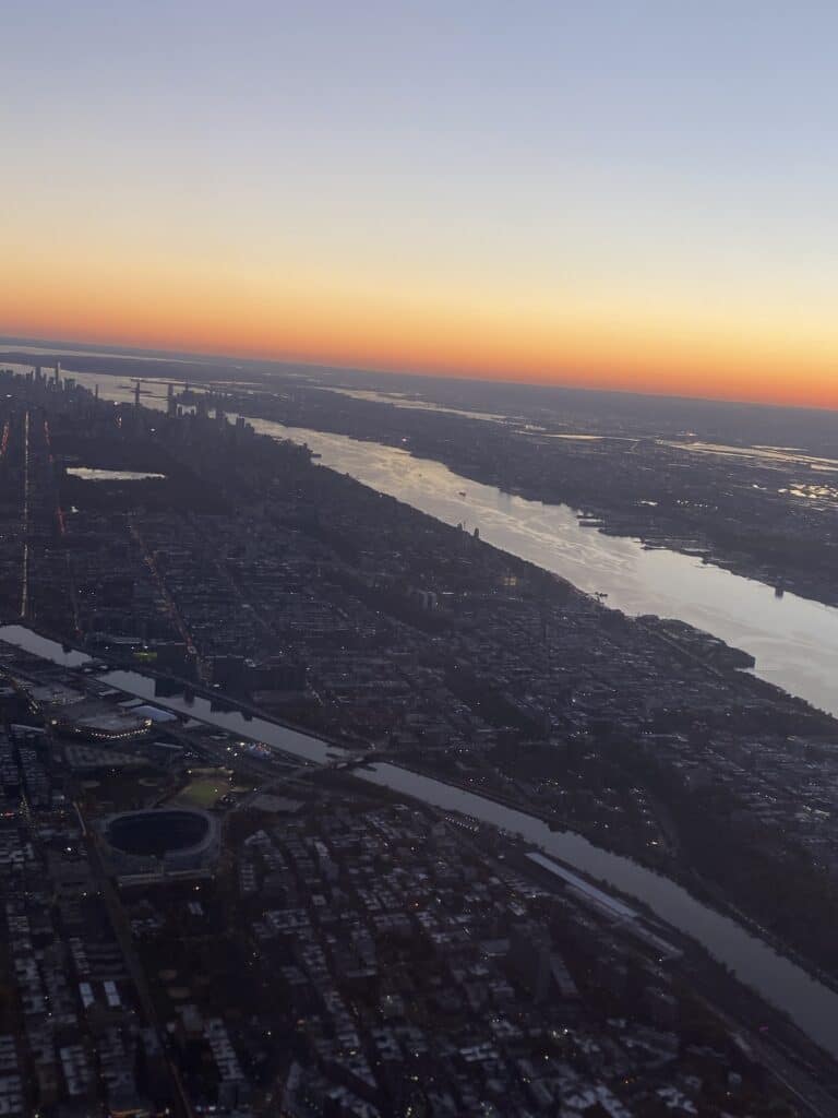 new york city skyline at sunset