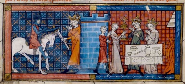 Perceval-arrives-at-Holy-Grail-castle