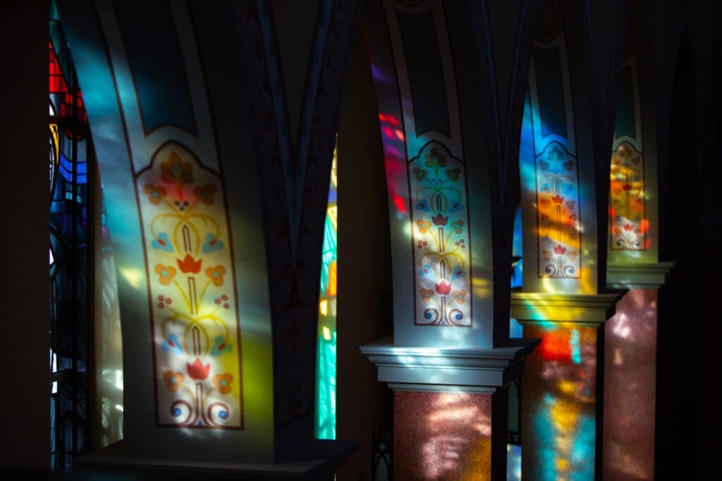 stained glass windows in a church