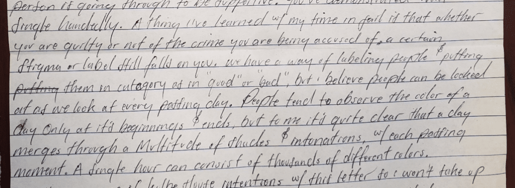 screenshot of hand-written letter