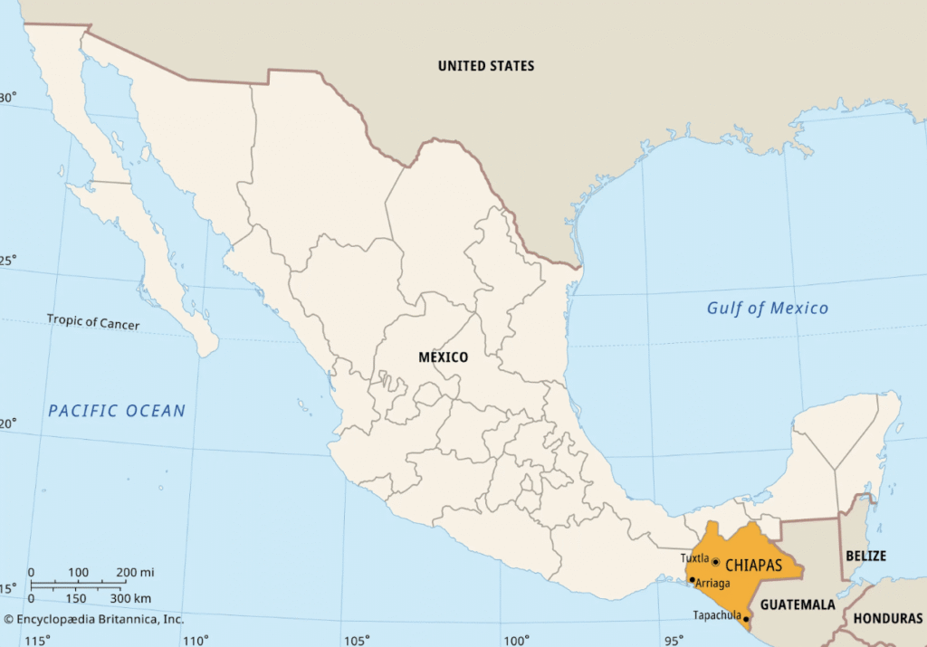 Map of Chiapas, Southern Mexico