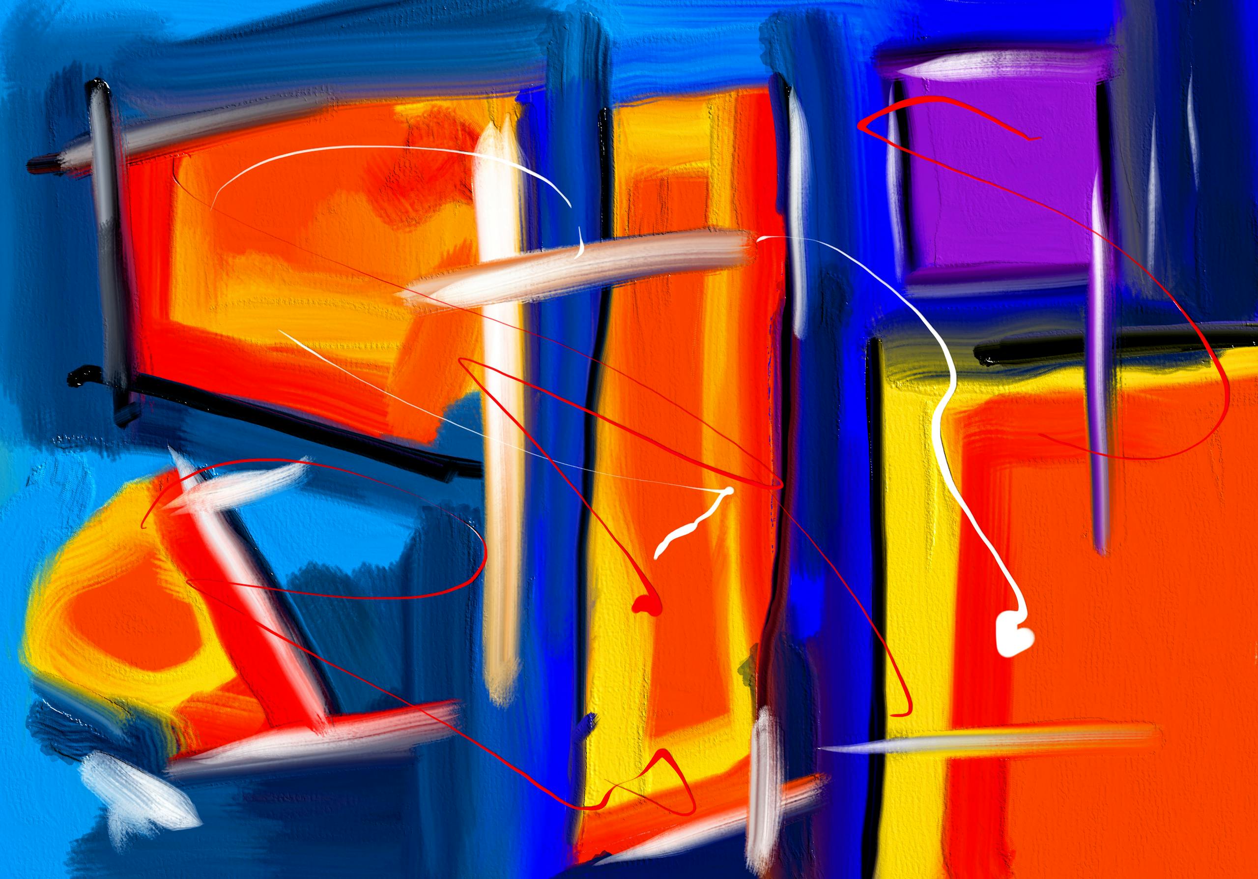 A vibrant abstract artwork featuring bold colors and dynamic lines, showcasing modern art style.